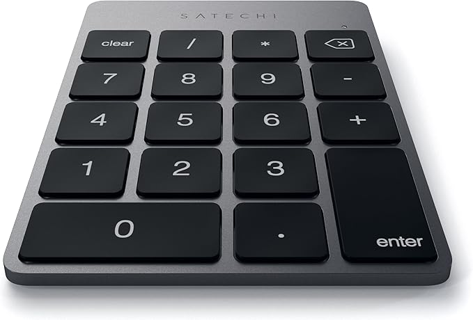 Satechi Slim Aluminum Bluetooth Keypad, Wireless Number Pad with 18 Keys, Micro USB Rechargeable Numpad, External Number Pad for MacBook Air/Pro M4, iPad Air/Pro M4/M3, iMac, PC - Space Gray