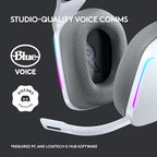 Logitech G733 Lightspeed Wireless Gaming Headset, Suspension Headband, Lightsync RGB, Blue VO!CE Mic, PRO-G Audio – White, Gaming Headset Wireless, PC, PS5, PS4, Switch Compatible