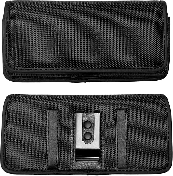 Nylon Cell Phone Holster for Cricket Vision Plus, Icon 2, Influence, Google Pixel 5a, 6, 6a, LG Harmony 4 G7 G8 K40 K22 - Horizontal Case Canvas Waist Carrying Pouch with Belt Clip/Loops, Black