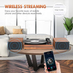 Vinyl Record Player with Speakers Vintage Turntable for Vinyls Records External Speakers Belt-Driven Turn Table Support 3-Speed Wireless Playback Headphone AUX-in LP Phonograph Audio Sound Wood Red