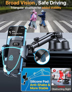 HTU [True Military-Grade] 2025 Upgraded Car Phone Holder 【Safety Certs & No Smell】 Cell Phone Holder for Car Mount for Dashboard Windshield Air Vent Long Arm Thick Case,Black