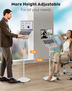 2 in 1 Dual-use Floor Book Stand & Desktop Book Stand,Height Adjustable from 33-63in, Adjustable Book Holder with Elastic Page Clips for Music Scores, Recipe, Tablet, Laptop(White)