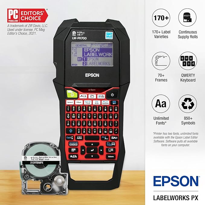 LABELWORKS Epson LW-PX700PCD Industrial Label Maker Kit - Complete Kit with Accessories, Compatible with Large Variety of Tape Types, Portable Handheld Label Printer