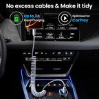 Coiled USB C to USB C Cable 2Pack 3FT Braided Retractable Fast Charging Cable for Car, Compatible with iPhone 16/15 Pro Max/Galaxy S24/S23/S22, Supports Car Play & Android Auto-Grey