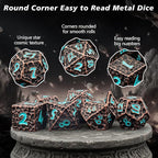 PJOY Metal D&D Dice Set for Dungeons and Dragons Dice with Case Meteorite Copper Blue Numbers 16mm 7PCS Role Playing Cool Dice DND Gifts for Players DM Game Masters