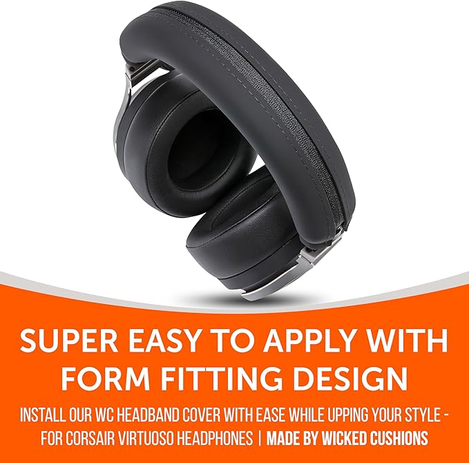 WC BandZ Virtuoso V2 - Silicone Headband Cover for Corsair Virtuoso Headphones by Wicked Cushions | Machine Washable, No More Flaking Leather | for Virtuoso Wireless, XT, and SE | Black
