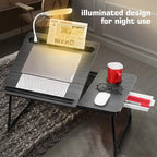 CloudTrip Plus XL Adjustable Laptop Desk with Light, USB Port, iPad Holder, Drawer Storage - Larger 23.6IN Adjustable Lap Desk for Bed, Home Office, Breakfast Tray, Fordable Legs Desk (Black)