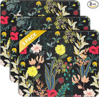 JIKIOU 3 Pack Mouse Pad with Stitched Edge, Comfortable Mouse Pads with Non-Slip Rubber Base, Washable Mousepads Bulk with Lycra Cloth, Mouse Pads for Computers Laptop Mouse 10.2x8.3in Black Flowers