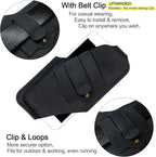 TobbinGear Left-Handed Leather Cell Phone Holster with Belt Clip, Universal Phone Holster for Men Belt Holder, Leather Case for iPhone, Samsung Galaxy Phones, Black, Medium