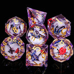 Butterfly DND Dice Purple Liquid Core Dice Set with Metal Box, Handmade Sharp Edge D and D Polyhedral Dice for use with D&D Role Playing Game, D20 D12 D10 D8 D6