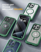 Miracase Magnetic for iPhone 15 Pro Case [Compatible with MagSafe] Full-Body Bumper Phone case with Built-in Glass Screen Protector& Camera Protector, Military Drop Proof 15 Pro Cover, Magnetic Green