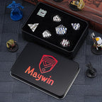 Metallic Stripes Dice with Gift Case, D&D Metal Polyhedral Dice Sets for Tabletop Games (Pearl Silver Seven Colors)