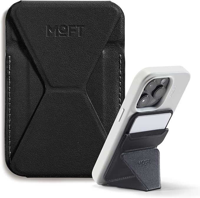 MOFT Magnetic Wallet Stand Compatible with iPhone 16/15/14/13/12 Series, Angle Adjustment & Magsafe Compatible MOVAS Phone Stand,Jet Black