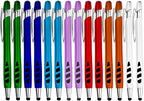 Stylus Pen for Touch Screens & Writing Pens, with Sensitive Stylus Tip - 2 in 1, for Your iPad, iPhone, Kindle, Nook, Samsung Galaxy, Tablets & Phones - Assorted Barrel Colors, Black Ink, 14 Pack