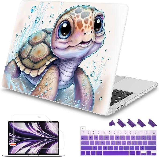 Mektron Case for MacBook Pro 16 Inch A2141 Cover 2019 Release 16" with Liquid Retina Display/Touch ID, Plastic Hard Shell with Keyboard Skin & Screen Protector & Dust Plug, Cute Turtle
