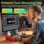 Podcast Microphone Bundle with Live Sound Board Audio Mixer, Podcast Equipment Bundle with 3.5mm Condenser Microphone(P15) for Pc/Phone Live Streaming Singing Gaming, Voice Changer, Denoise
