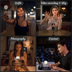 Magnetic Selfie Light for Phone: 5 Led Mode with Mirror Compatible for iPhone & Android - Rechargeable Portable Fill Light for Photography/Video Recording/Conference/Vlog/Makeup - White