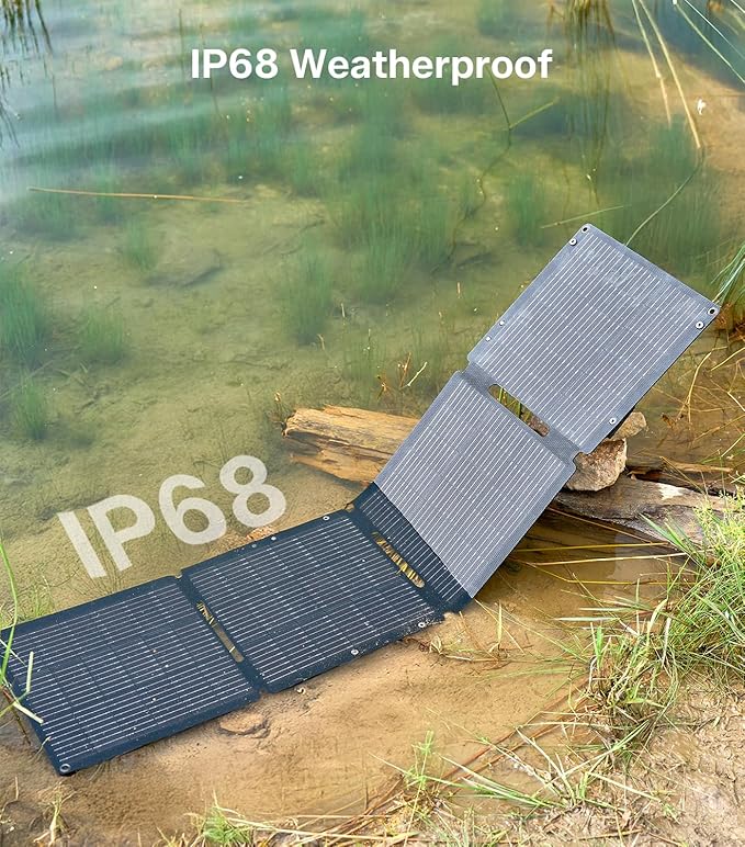 PEAKFLOW 65W Solar Panel,Foldable Portable Solar Panel,25.4% High-Efficiency, 45W PD USB-C Port,QC3.0 USB-A Port,DC5521 Output, Folding IP 68 Waterproof Solar Panels with Carabiners for Camping