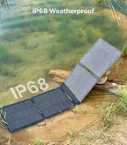 PEAKFLOW 65W Solar Panel,Foldable Portable Solar Panel,25.4% High-Efficiency, 45W PD USB-C Port,QC3.0 USB-A Port,DC5521 Output, Folding IP 68 Waterproof Solar Panels with Carabiners for Camping