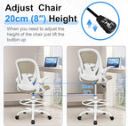Primy Drafting Chair Tall Office Chair with Flip-up Armrests Executive Ergonomic Computer Standing Desk Chair with Lumbar Support and Adjustable Footrest Ring（Khaki）