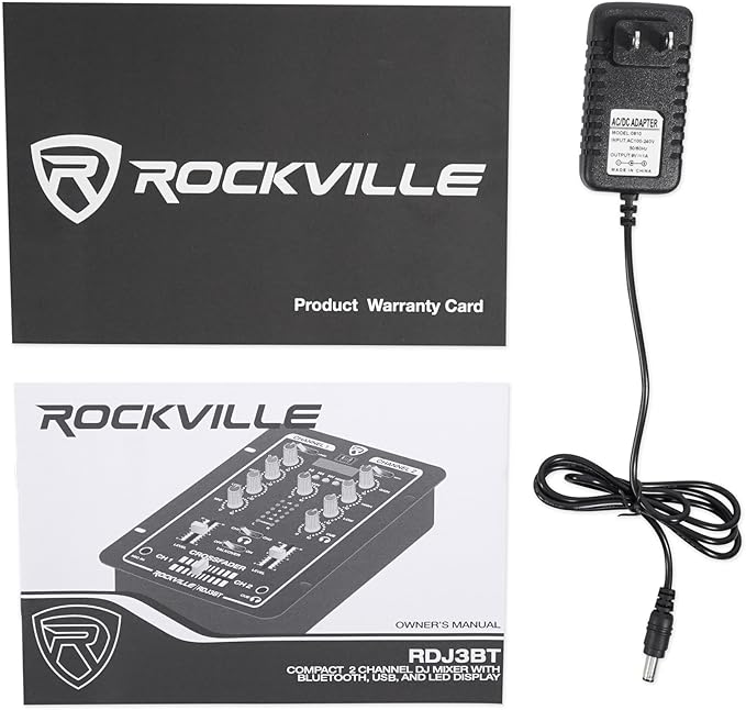 Rockville RDJ3BT 2 Channel DJ Mixer with USB, Bluetooth, Talkover, 4 Line Inputs
