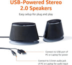 Amazon Basics Stereo 2.0 Speakers for PC or Laptop, 3.5mm Aux input, USB-Powered, 1 Pair, Black