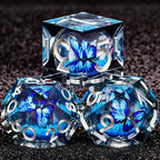 Butterfly DND Dice Blue-Black Liquid Core Dice Set with Metal Box, Handmade Sharp Edge D and D Polyhedral Dice for use with D&D Role Playing Game, D20 D12 D10 D8 D6