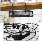 Under Desk Cable Management Tray, 15.7'' No Drill Steel Desk Cable Organizers, Wire Management Tray Cable Management Rack (2 Packs-Black)