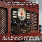 Victrola The Quincy 6-in-1 Bluetooth Record Player & Multimedia Center with Built-in Speakers – 3-Speed Turntable, CD & Cassette Player, AM/FM Radio, Wireless Music Streaming (Farmhouse Shiplap Grey)