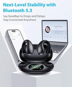Ultra Open Ear Earbuds - Ergonomic Clip-On Earbuds, Small Bone Conduction Over-The-Ear Headphones with Waterproof Design, Perfect Running Headphones for Sports and Fitness, Black