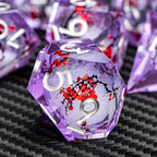 ARUOHHA DND Resin Dice Plum Blossom Liquid Core Silver Purple Sharp Edged Polyhedral Dragons Dice Set with Gift Box, Dungeons D and D Dice Compatible with D&D Role Playing Game D20 D12 D8 D6 D4