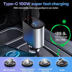 Retractable Car Charger with 100W, 4 in 1 Car Fast Charger for iPhone and Type C, Retractable Cables (31.5 inch) and 2 Charging Ports, Compatible with iPhone 15/14/13/12 Pro Max XR,iPad,Samsung,Pixel