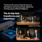 Smart 4K Compact Video Conference Camera – Ultra HD 120° Wide Lens, AI Auto-Framing, Noise-Cancelling Mics, 20ft Pickup, Plug-and-Play USB for All Video Conference Platforms – Small Rooms