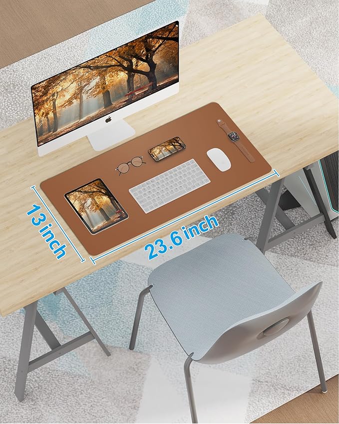 Non-Slip Desk Pad,Mouse Pad,Waterproof PU Leather Desk Protector,Ultra Thin Large Desk Blotter,Waterproof Keyboard mat for Office/Home/Decor(Brown 23.6" x 13")