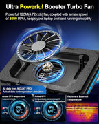 MOUNT PRO Gaming Laptop Cooling Pad, RGB Laptop Cooler Stand with Powerful Turbofan (3500 RPM), Height Adjustable Laptop Fan Cooling Pad for 13-19 Inches Notebook, with Sealed Foam, Touch Control