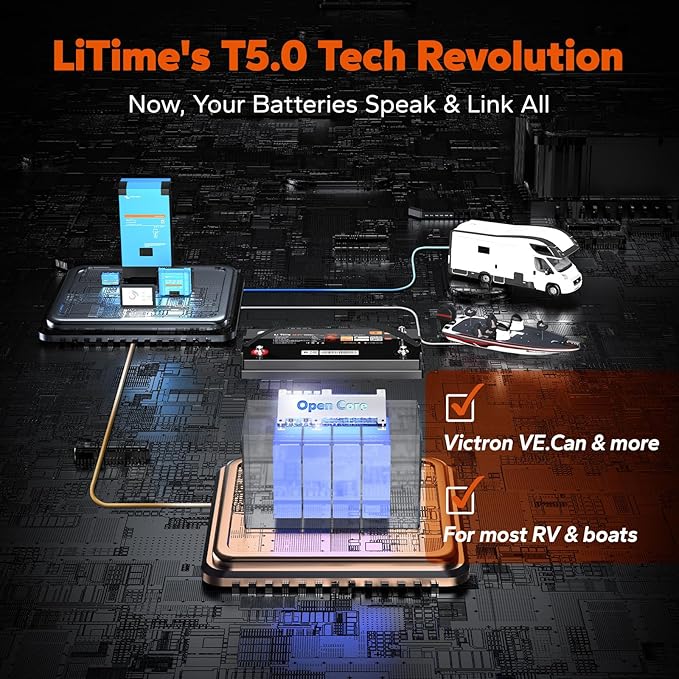 LiTime 12V 100Ah LiFePO4 Group 31 Battery, Compatible with Victron, Built-in 100A BMS & Bluetooth, Low-Temperature Protection, CAN/RS485 Communication, Ideal for Trolling Motors, Marine, RV (4Pack)