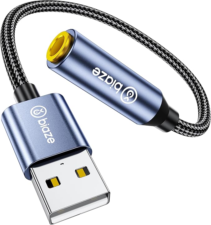 USB to 3.5mm Jack Audio Adapter, External Stereo Sound Card USB-A to Audio Jack Adapter with Auxiliary Stereo Converter, Compatible with Desktop, Laptop Mac, Linux and More!