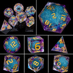 ARUOHHA Liquid Core DND Dice Set, 7pcs Resin Sharp Edged Dice RPG Purple Polyhedral D and D Dice with Gift Box, Role Playing Dice Set D20 D12 D10 D8 D6 D4