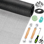 Window Screen Replacement,Screen Door Repair Kit, 59"x158" Black Window Screen Mesh,Including 50 FT Splines+Hooks+2 Rollers+8 Clips+Scissors+Knife+Tape Measure,Fully Equipped Window Screen Repair Kit
