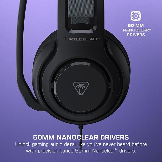 Turtle Beach Atlas 200 Wired USB PC Headset for PC, Gaming Consoles, Xbox, PlayStation, 50mm Nanoclear Drivers, high-Fidelity Audio, Waves 3D Audio, Flip-to-Mute Mic, Memory Foam Cushions - Black