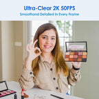 saylas 2K 50FPS Webcam, Streaming Camera with Fill RGB Lights, Autofocus, Dual Noise-Cancelling Microphones, Privacy Cover and Tripod for Computer, PC, Zoom, Skype, Teams, Laptop