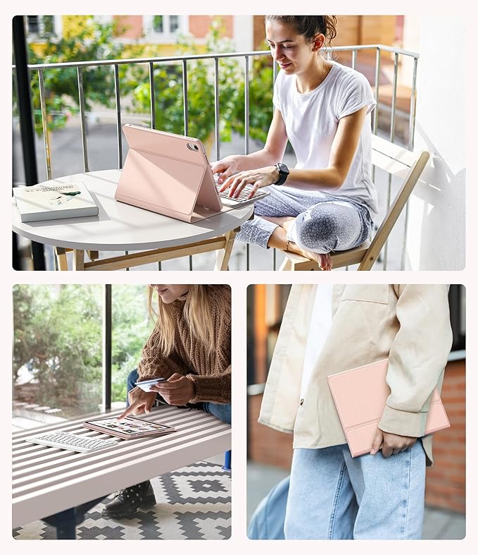 CHESONA Keyboard Case for iPad (A16) 11th/10th Generation (2025/2022), Detachable Wireless Keyboard, Stand Folio Keyboard Cover with Pencil Holder, Thin & Light (Pink)