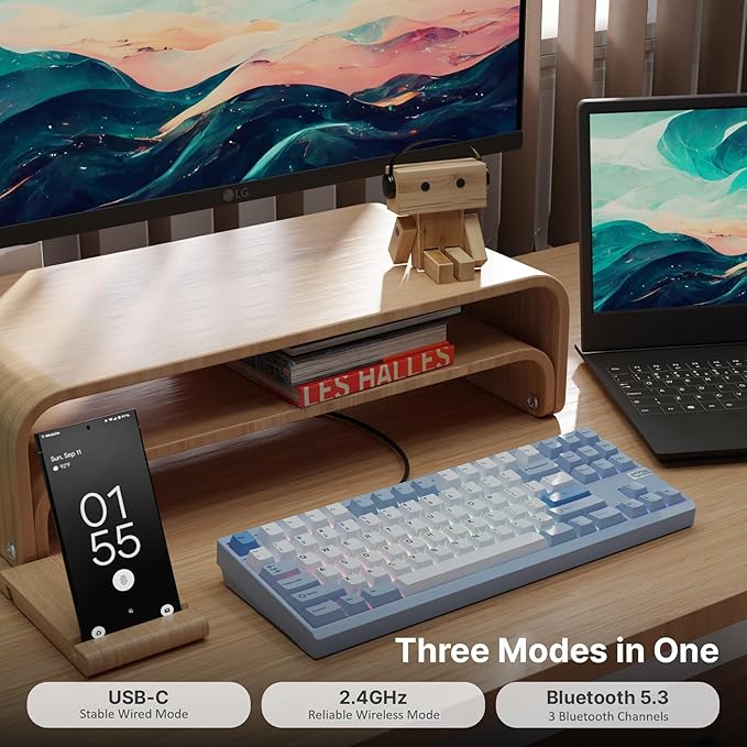 Chilkey ND TKL Aluminum Mechanical Keyboard, 87 Keys Tenkeyless Wireless Gaming Keyboard, Tri-Mode BT5.3/2.4GHz/USB-C PBT Keycaps Hot Swappable Custom Key Board for Windows Laptop Office PC