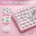 YUNZII X98 QMK/VIA Wireless Mechanical Gaming Keyboard with Knob,Tri-Mode BT5.0/USB-C/2.4GHz Hot Swappable Keyboard,Pre-lubed Switches Gasket Mount RGB Backlit for Wins/Mac (Pink, Snow Switch)