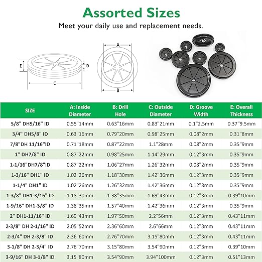2 Inch Rubber Grommets for Wiring, 2 Inch Drill Hole, 1-11/16 Inch ID, Firewall Grommets Automotive Cable Cords Hoses Protection, Double-Sided Rubber Plugs for Round Holes, 4 Pcs, 43x50 mm