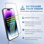 Deppa |2 Pack| Anti-Blue Light Screen Protector for iPhone 14 Pro (6.1')| Scratch Resistant Tempered Glass | 3D Edge to Edge Coverage | Easy Installation Kit | Eye Safeguard TÜV Certified