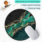 ITNRSIIET Round Mouse Pad with Stitched Edge Premium-Textured Waterproof Non-Slip Rubber Base Desktop Protection Mat Diameter 8.7 inches, Green Marble Gold
