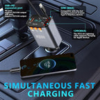 Retractable Car Charger,5 in 1 Fast Cars Phone Charger 60w,Bluetooth 5.3 FM Transmitter Adapter,Handsfree Call,MP3 Player,2 Retractable Cables and USB Chargers, for Phone,Galaxy,Pixel (Black)