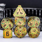 Metal DND Sci-fi Dice Set 7PCS Stripe Polyhedral Dice for Dungeons Dragons RPG Role Playing Game, Glitter D and D Dice with Gift Box D6 D8 D10 D12 D20 (Yellow Green)