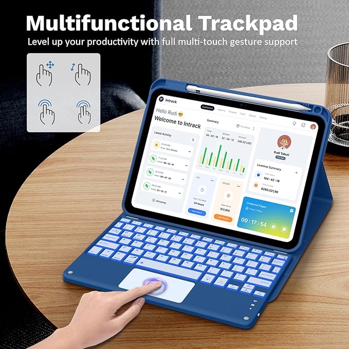 MoKo Touch Keyboard Case for iPad (A16) 11th Generation 11 inch 2025, iPad 10th Generation 10.9 inch Case with Pencil Holder, 7 Colors Backlit TrackPad Detachable Bluetooth Keyboard, Blue Starry Sky